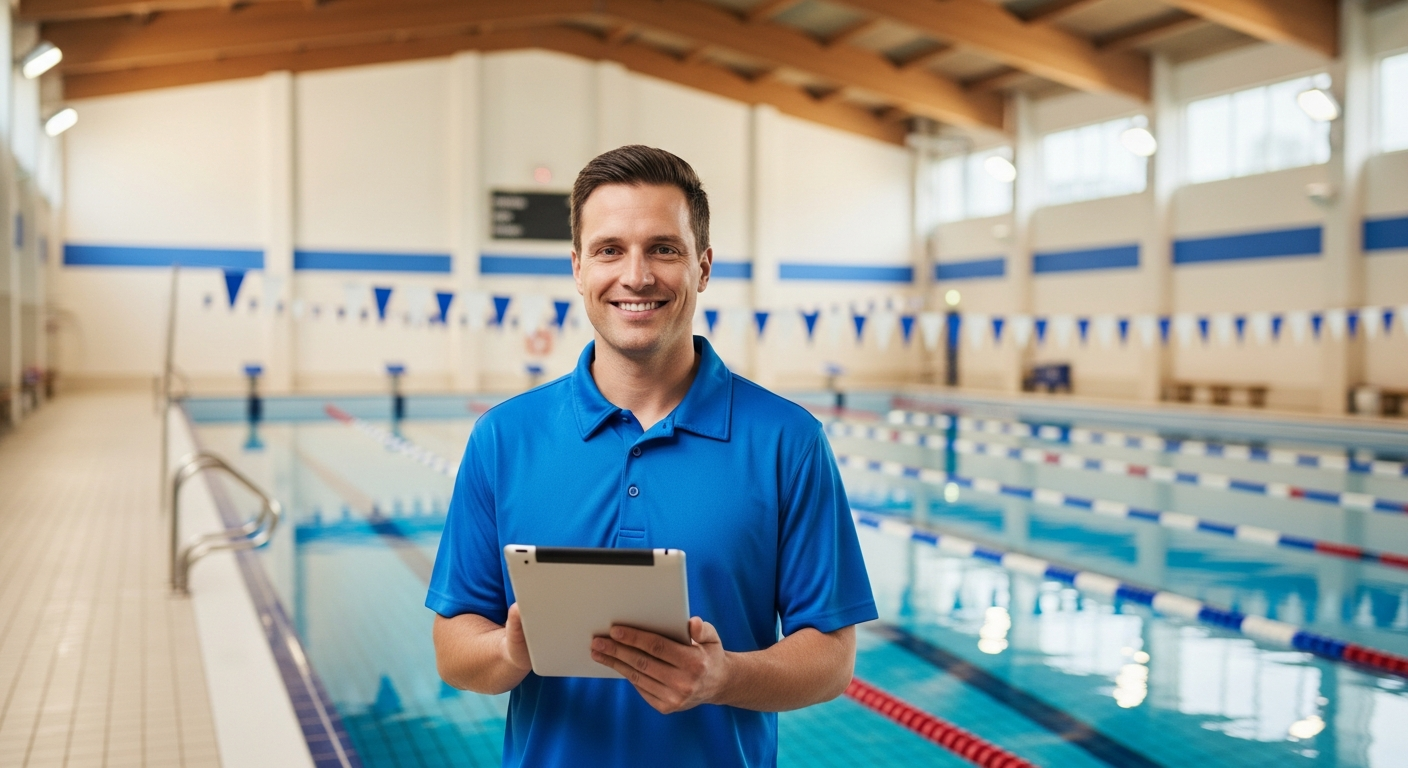 SwimOps dashboard showing swim class schedule and student progress